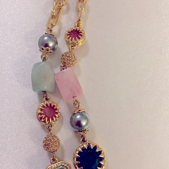 NWT Talbots semiprecious multi colored gold tone 2 strand necklace - Picture 6 of 8